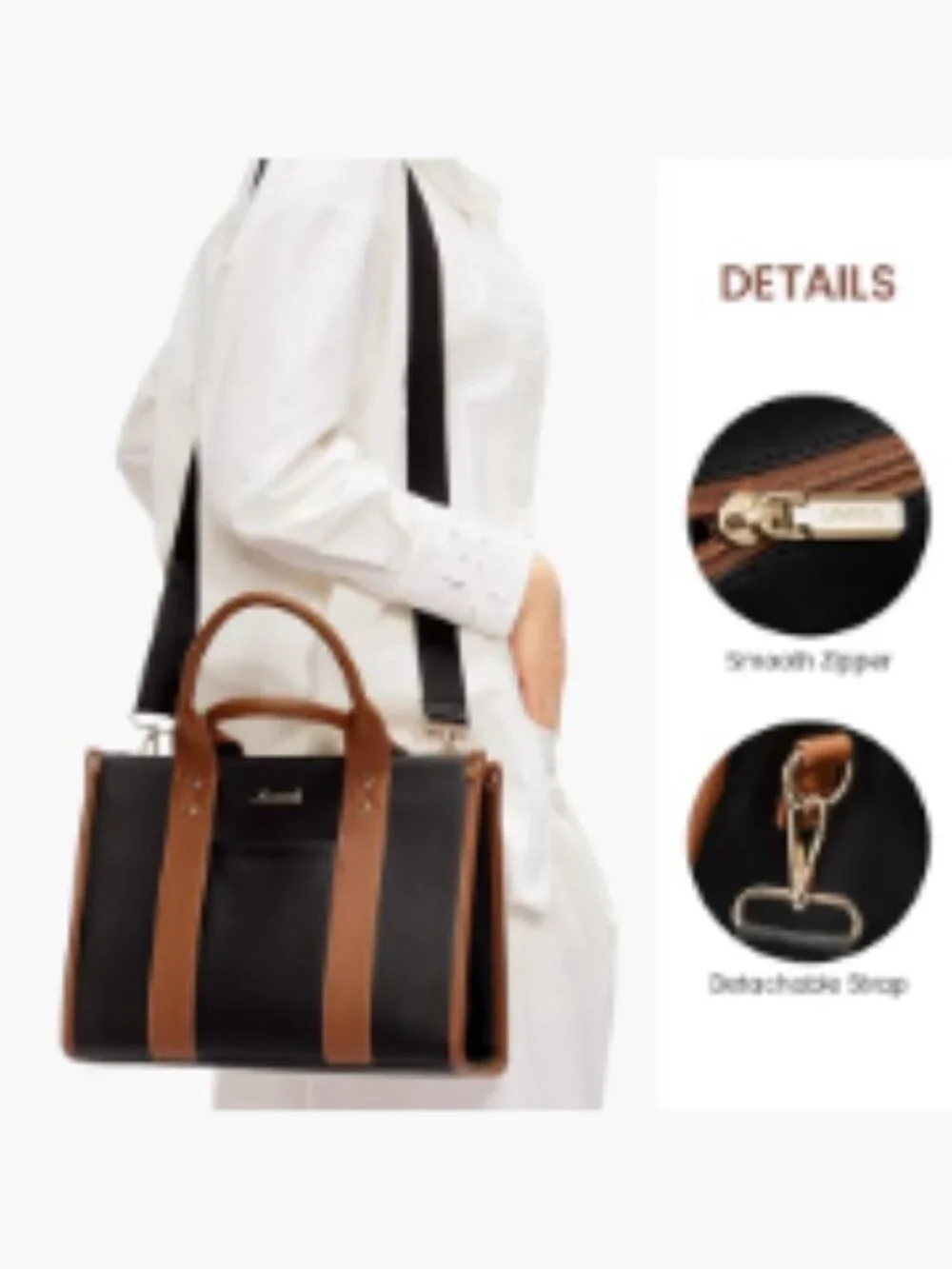 Faux Leather Satchel Tote Handbag with Zipper, Top Handle and Crossbody Strap,